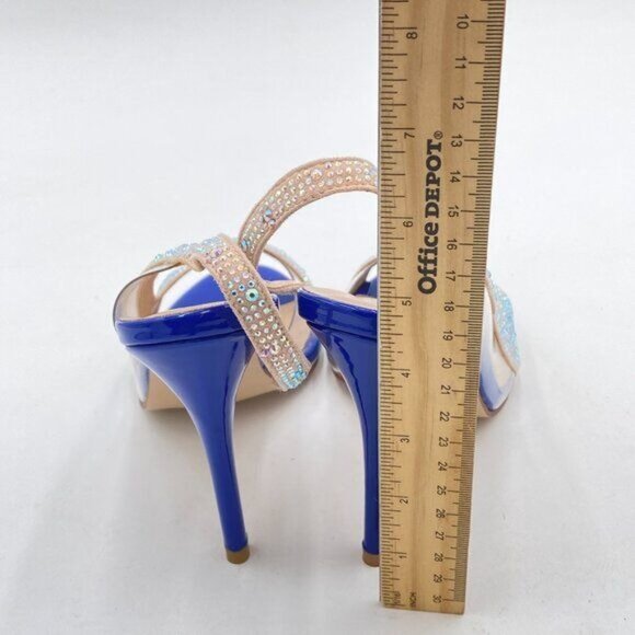 XYD Blue Rhinestones Open Toe Slingback High Heel Single Strap Clear Sandals - Picture 4 of 7